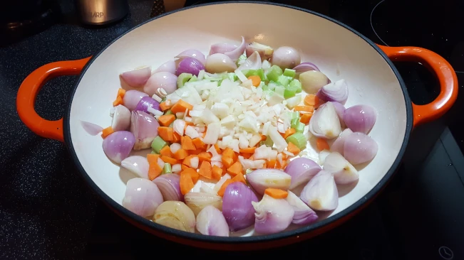 softening veg in a pan