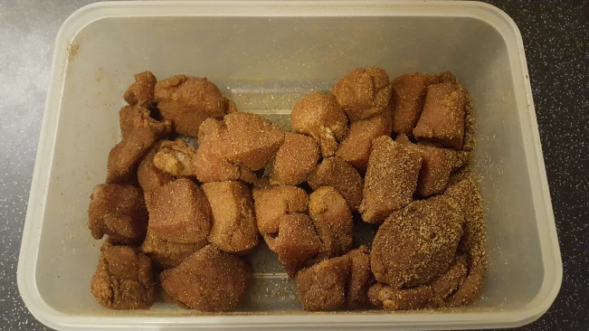 diced pork after marinating overnight marinated diced pork