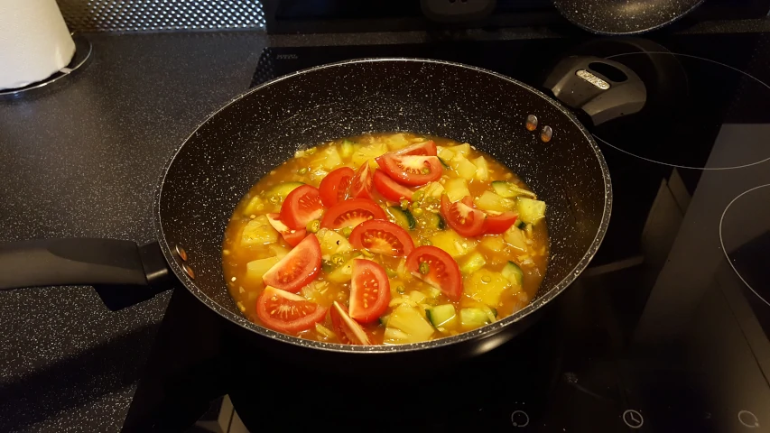 tomatoes added to sweet and sour chicken sauce tomatoes added to sauce