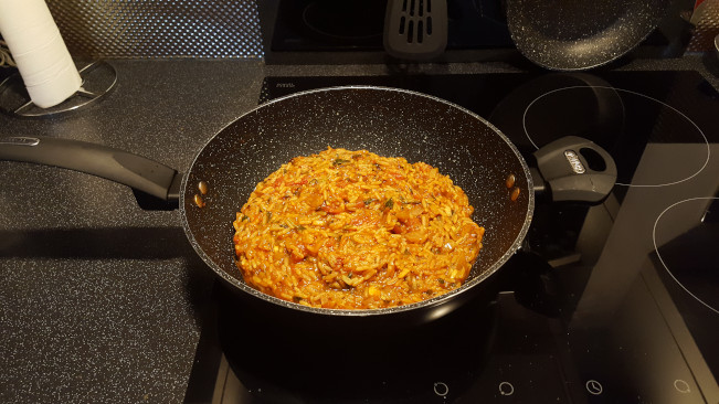 cooked rice in pan