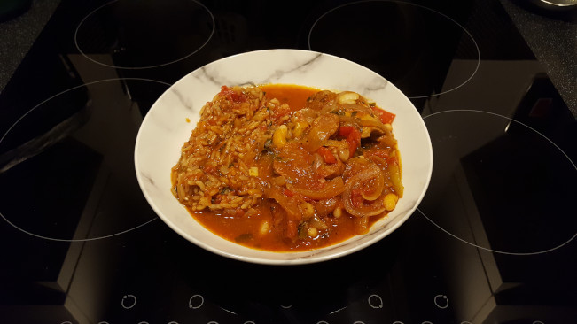 tomato rice & mex chicken plated